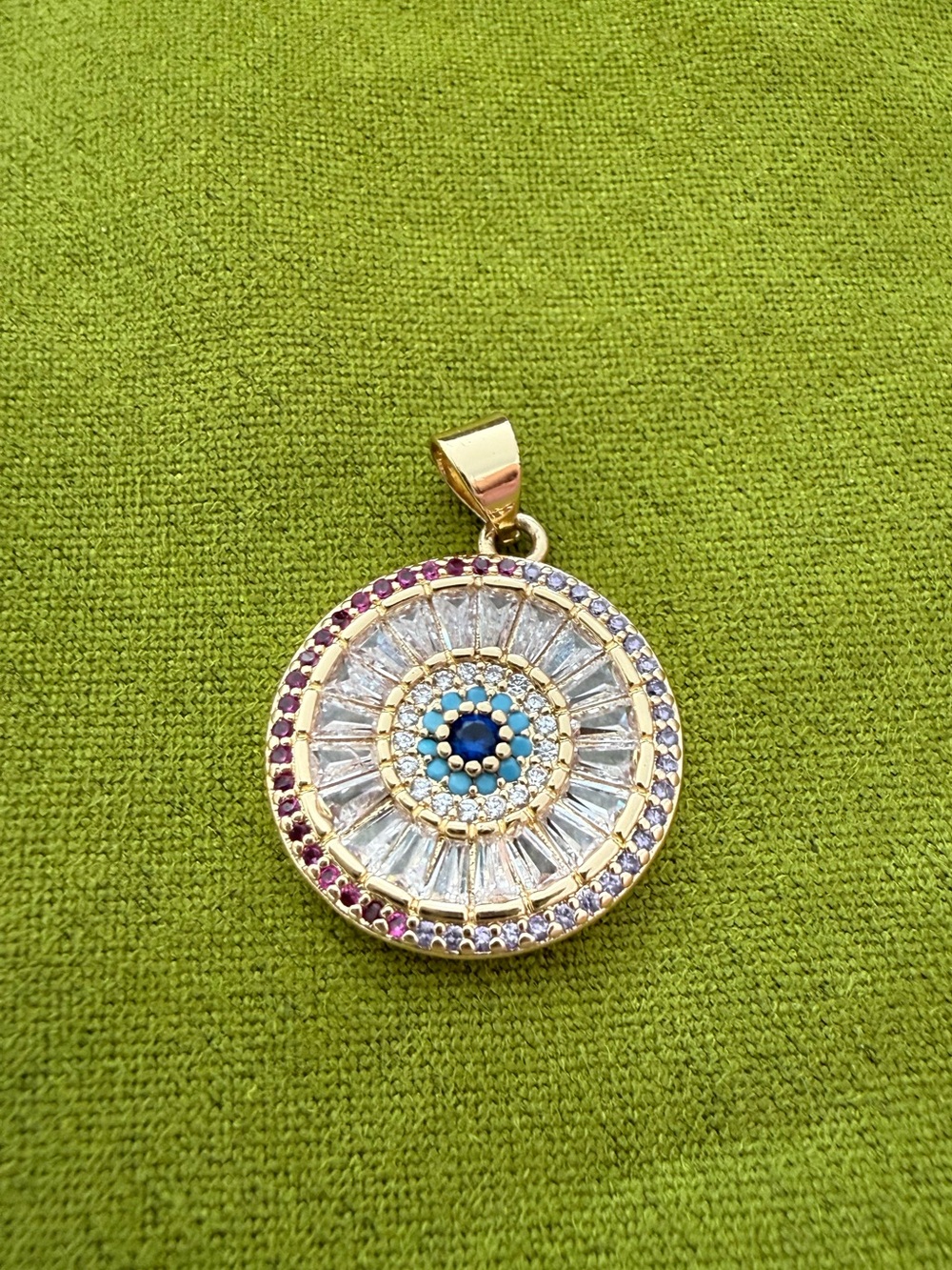 *NEW*Vault*Freida Rothman* Gold-Tone Multicolor Crystal Evil Eye Pendant
